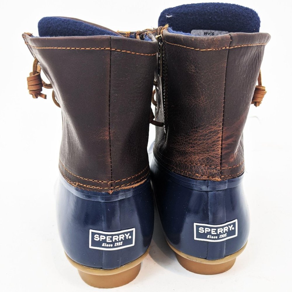 Sperry Saltwater Leather Duck Boots NEW Navy Blue - Picture 5 of 9
